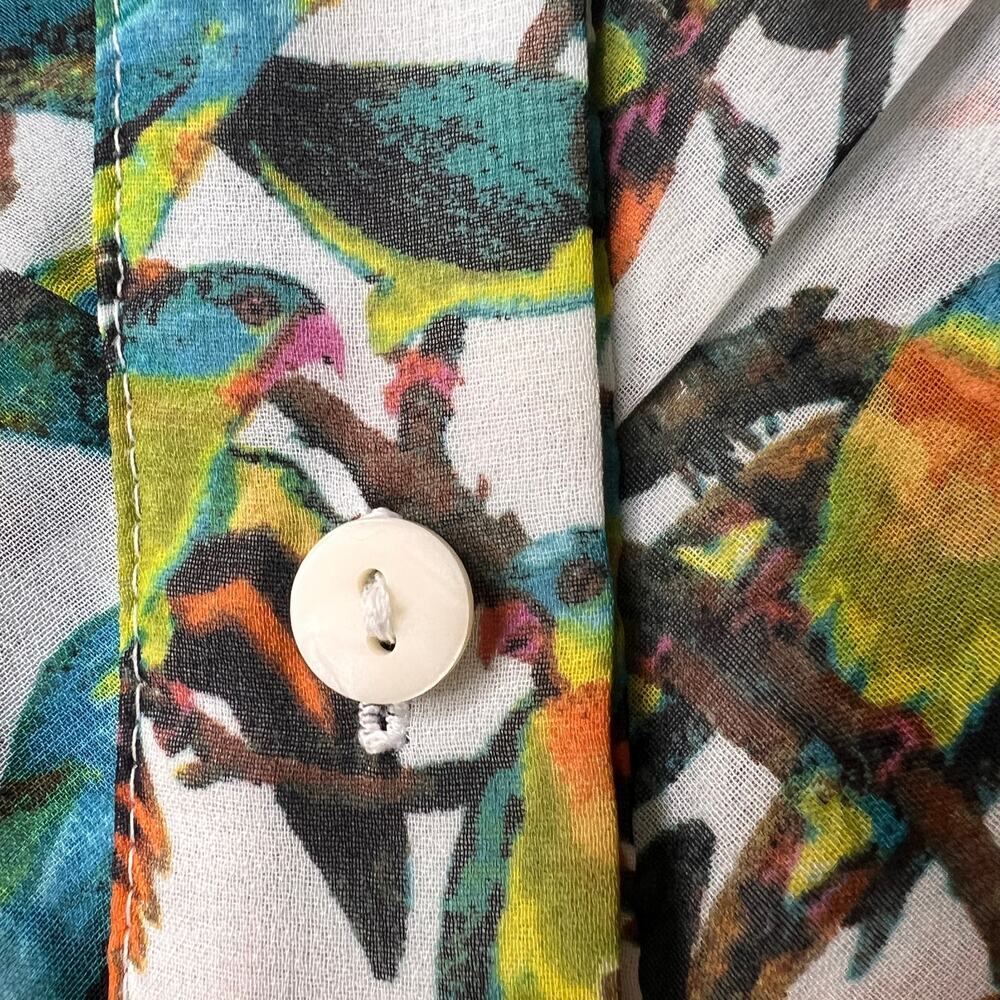 East 5th Blouse Womens Size Medium Parrot Novelty Print Sheer Button Down - Picture 7 of 16